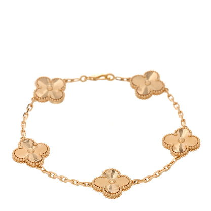 Van Cleef & Arpels 18K Yellow Gold 5 Motifs Guilloche Vintage Alhambra Bracelet 1 of 5