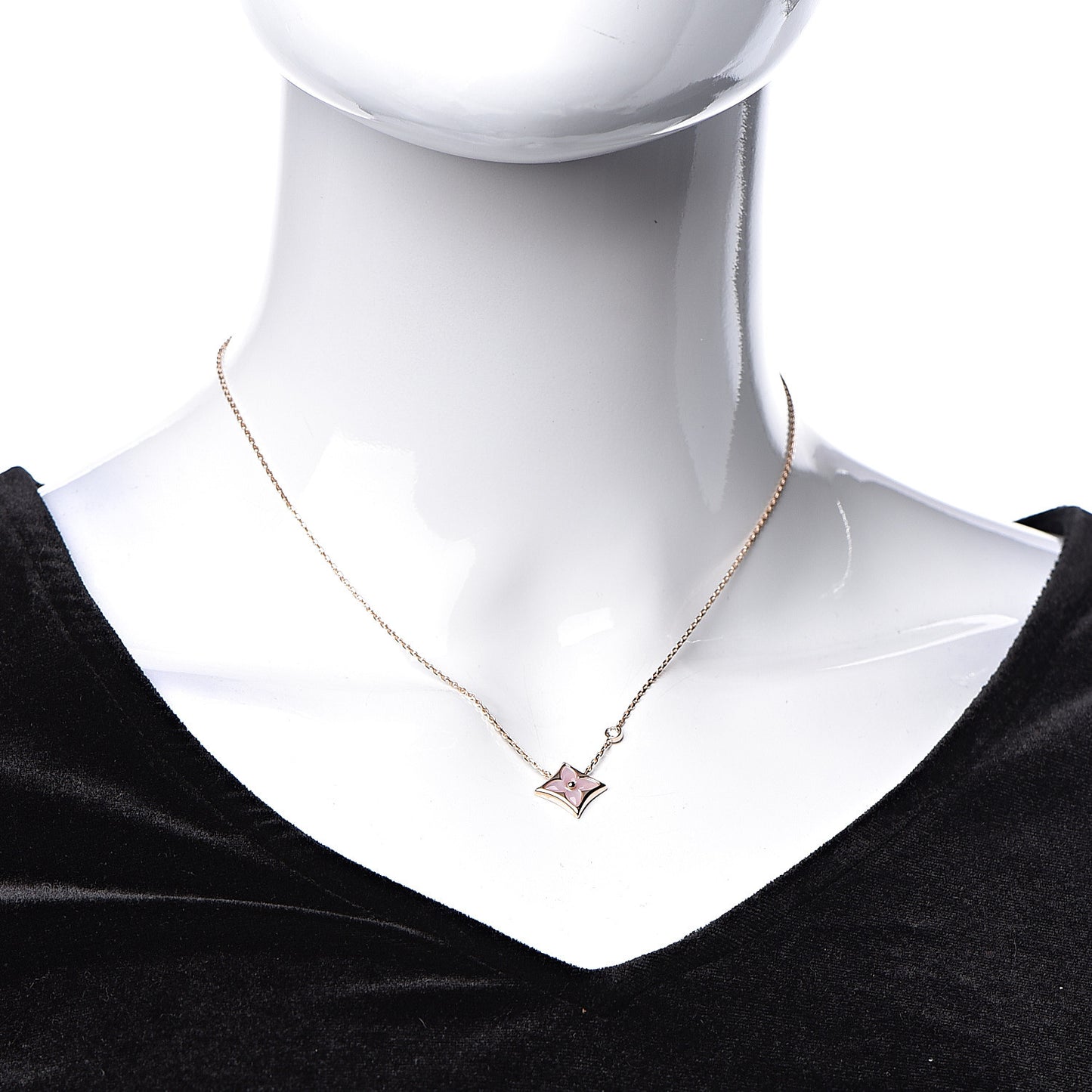 18K Pink Gold Diamond Pink Mother of Pearl Color Blossom BB Star Pendant Necklace
