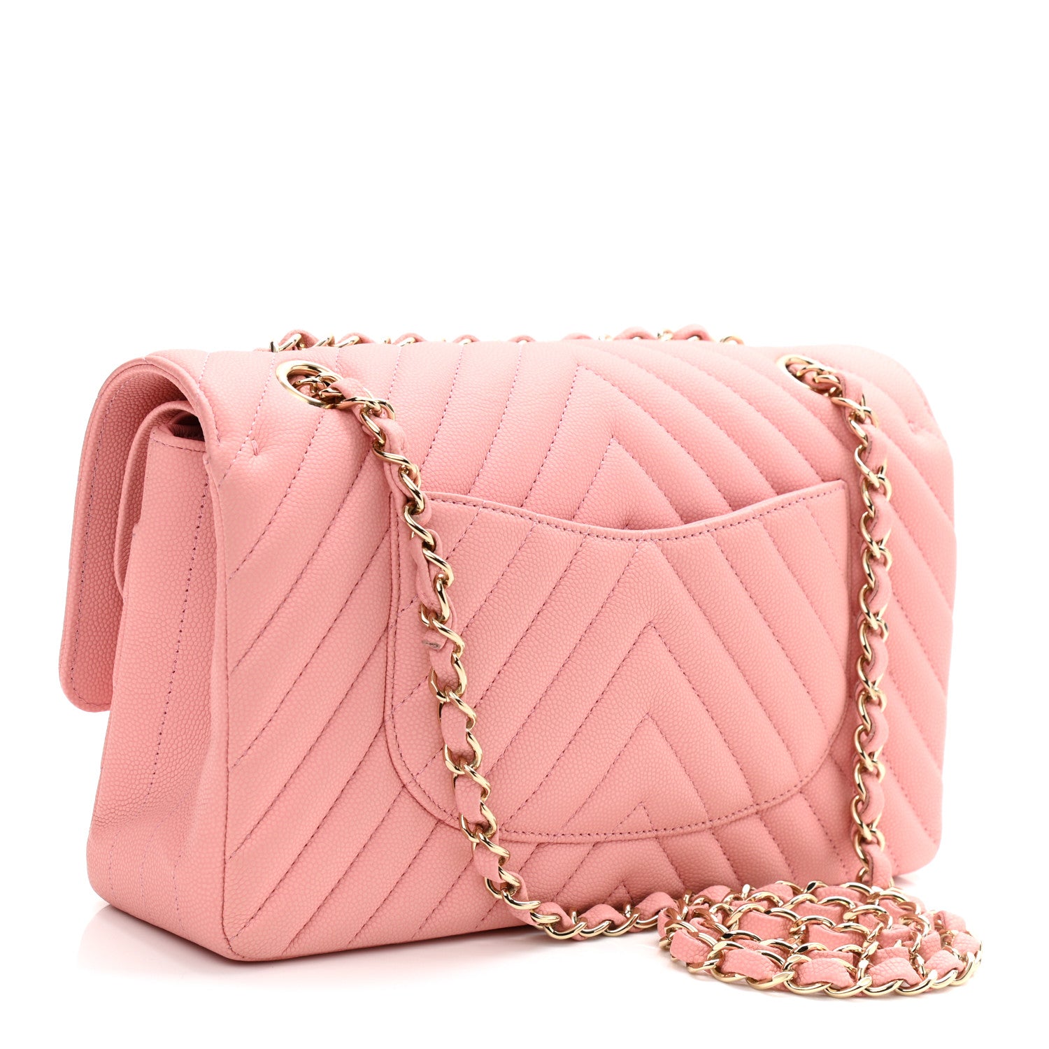 Chanel Caviar Flat Chevron Quilted Medium Double Flap Pink 3 of 11