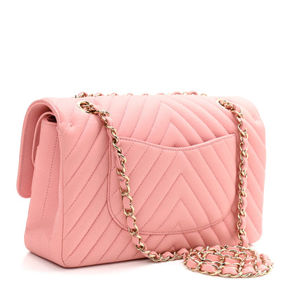 Chanel Caviar Flat Chevron Quilted Medium Double Flap Pink 3 of 11