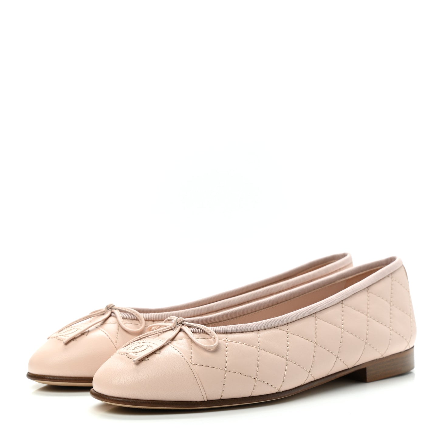 Lambskin Quilted CC Cap Toe Ballerina Flats 37 Beige
