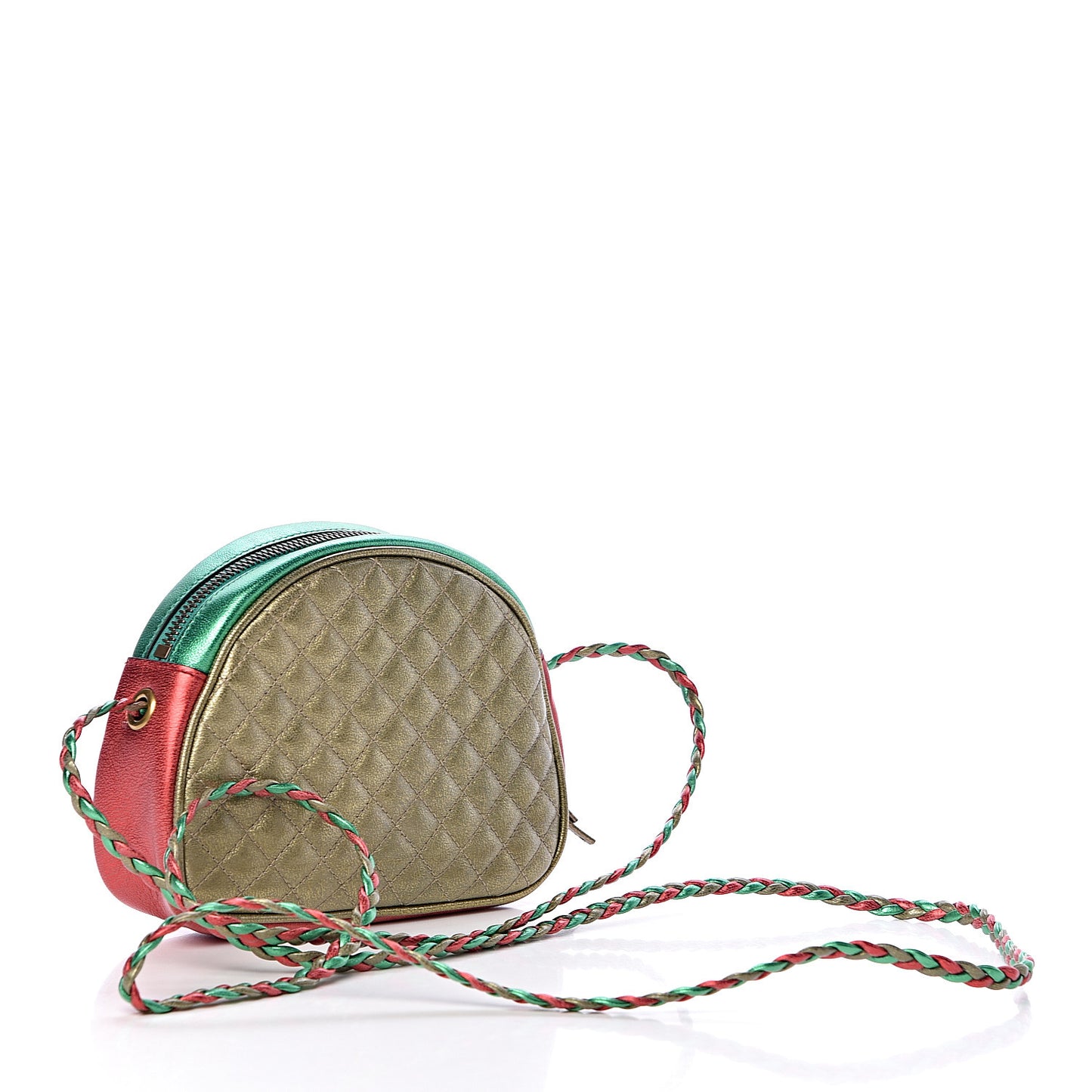 Laminated Nappa Trapuntata Mini Zumi Dome Shoulder Bag Rosso Jasmine Green Rame