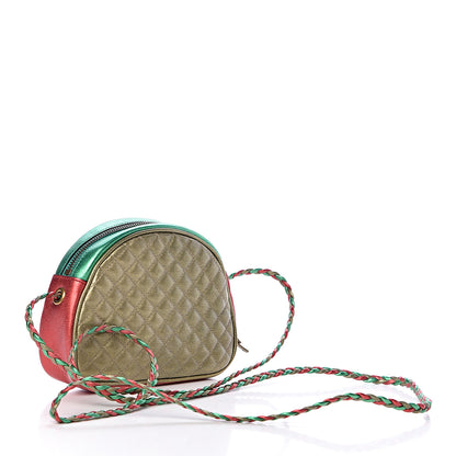 Gucci Laminated Nappa Trapuntata Mini Zumi Dome Shoulder Bag Rosso Jasmine Green Rame 3 of 11