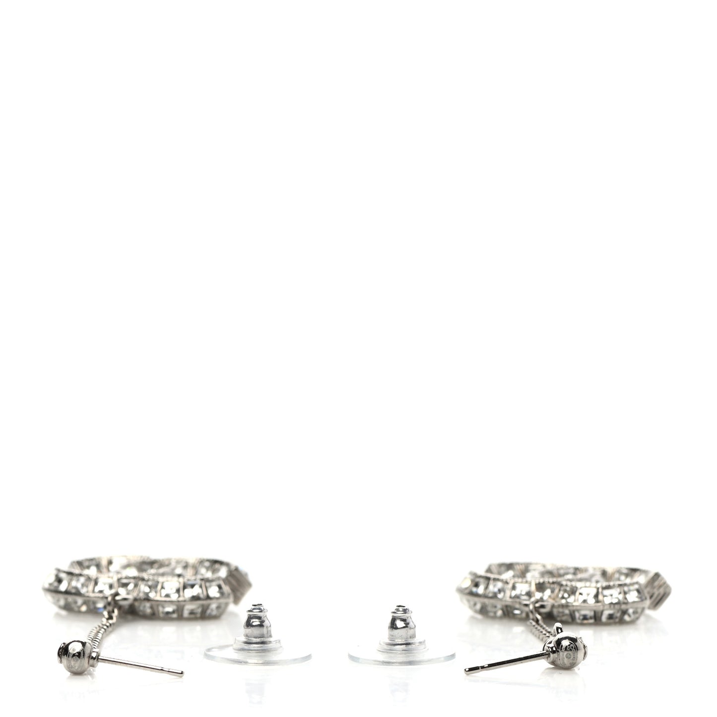 Baguette Crystal CC Drop Earrings Silver