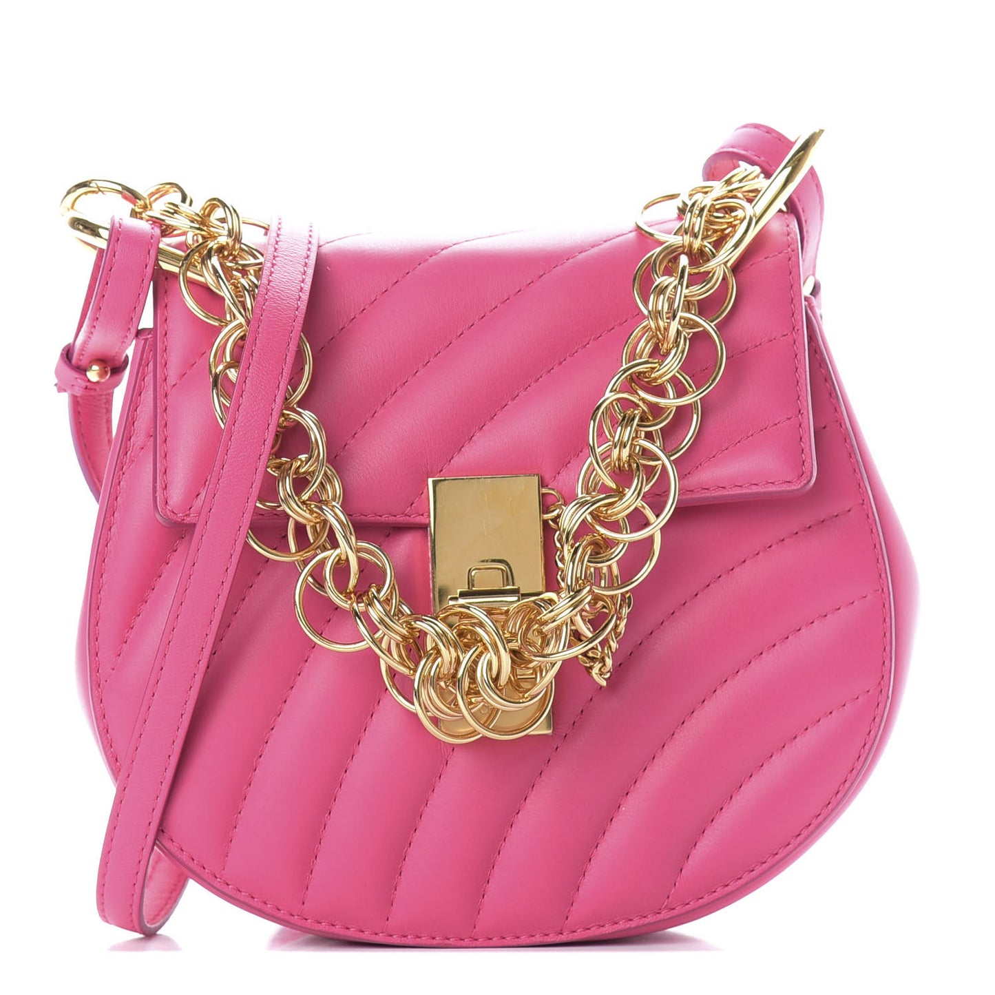 Calfskin Quilted Mini Drew Bijou Shoulder Bag Fuchsia Rose