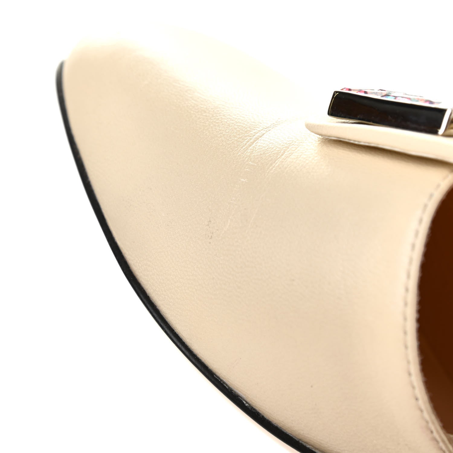 Gucci Malaga Kid Crystal Square G Madelyn Mules 35 Vintage White 10 of 10