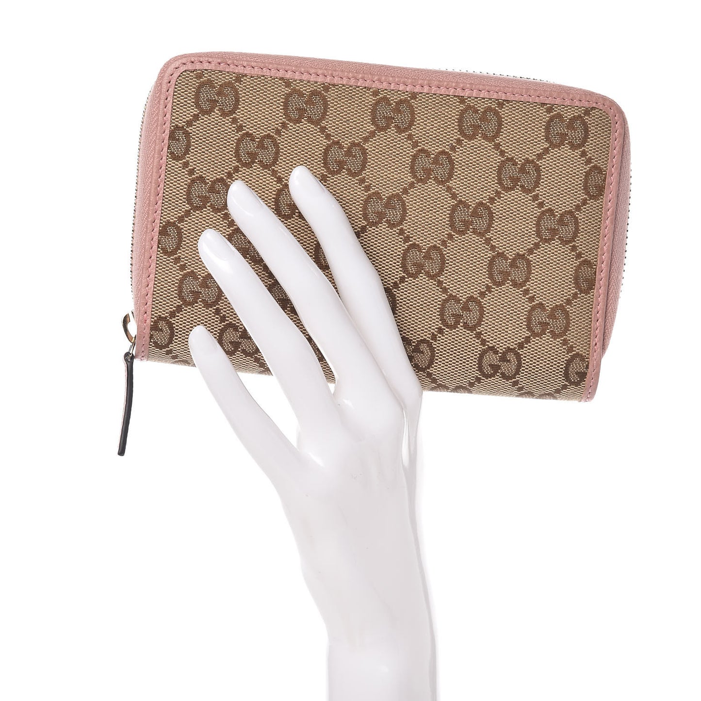 Monogram Dollar Calfskin Zip Around Compact Wallet Beige Ebony Soft Pink
