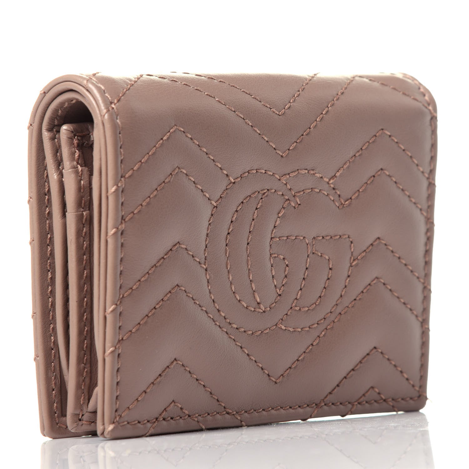 Gucci Calfskin Matelasse GG Marmont Card Case Wallet Porcelain Rose 3 of 10