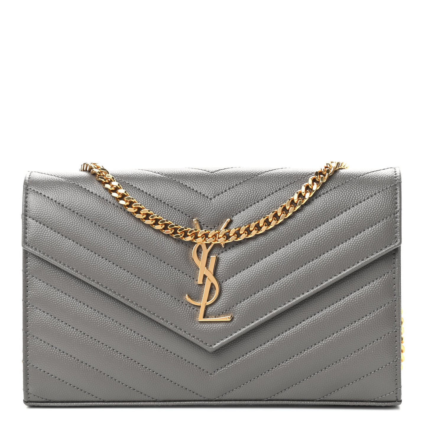 Grain De Poudre Matelasse Chevron Monogram Chain Wallet Fog