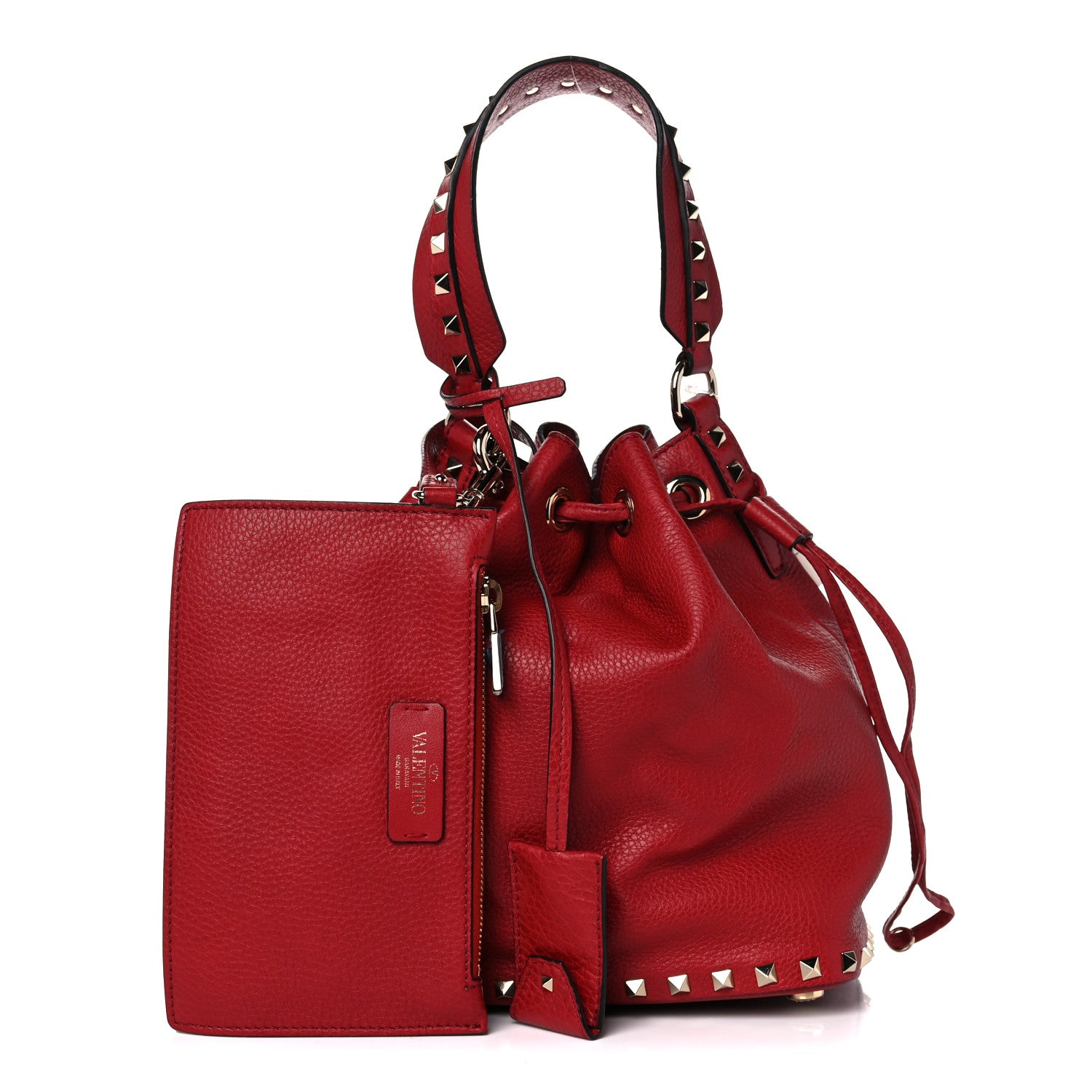 Valentino Garavani Pebbled Calfskin Small Rockstud Bucket Bag Red 1 of 11