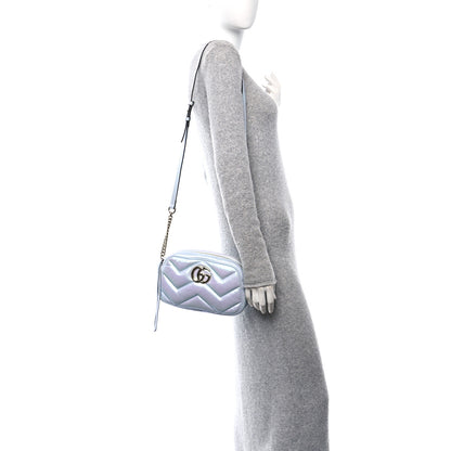 Gucci Iridescent Nappa Chevron Matelasse Small GG Marmont Chain Shoulder Bag Iridescent Snow Light Blue 3 of 11
