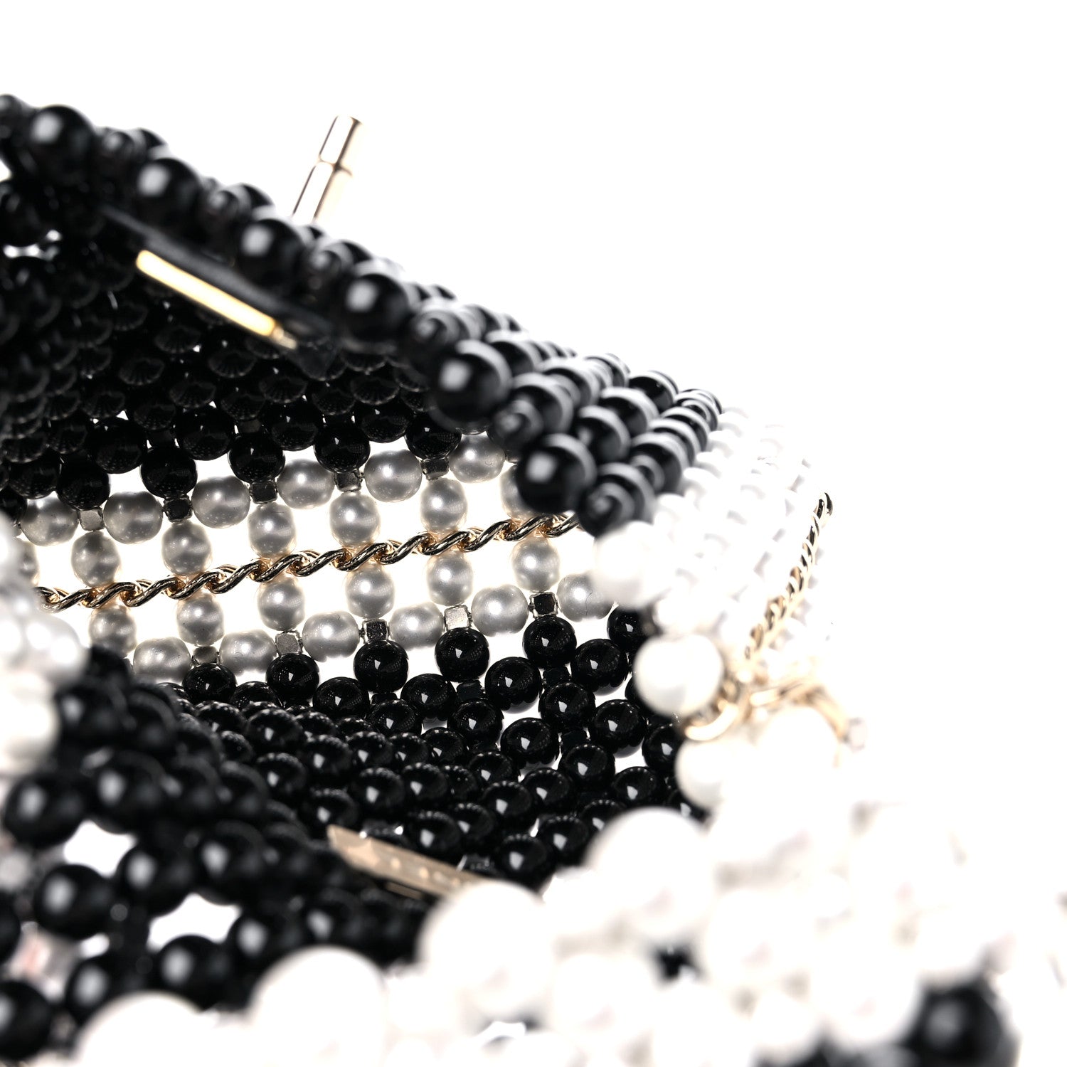 Chanel Crystal Pearl Beaded Mini Rectangular Flap Black White 5 of 10