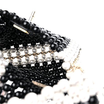 Chanel Crystal Pearl Beaded Mini Rectangular Flap Black White 5 of 10