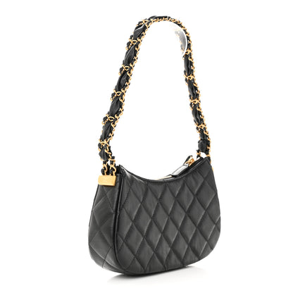 Chanel Crumpled Calfskin Quilted Braided CC Small Hobo Black 3 of 11