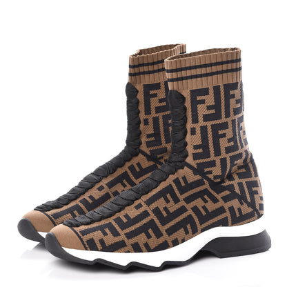 Fendi Stretch Knit Jacquard FF Reloaded Sock Sneakers 37 Tobacco Black 3 of 7