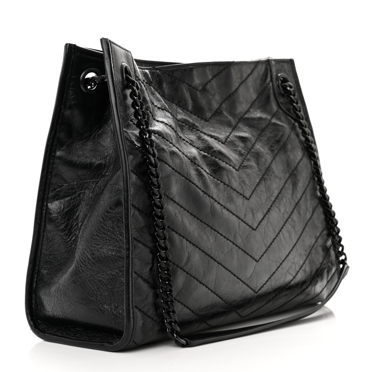 Saint Laurent Crinkled Calfskin Matelasse Monogram Medium Niki Shopper Tote Black 3 of 9