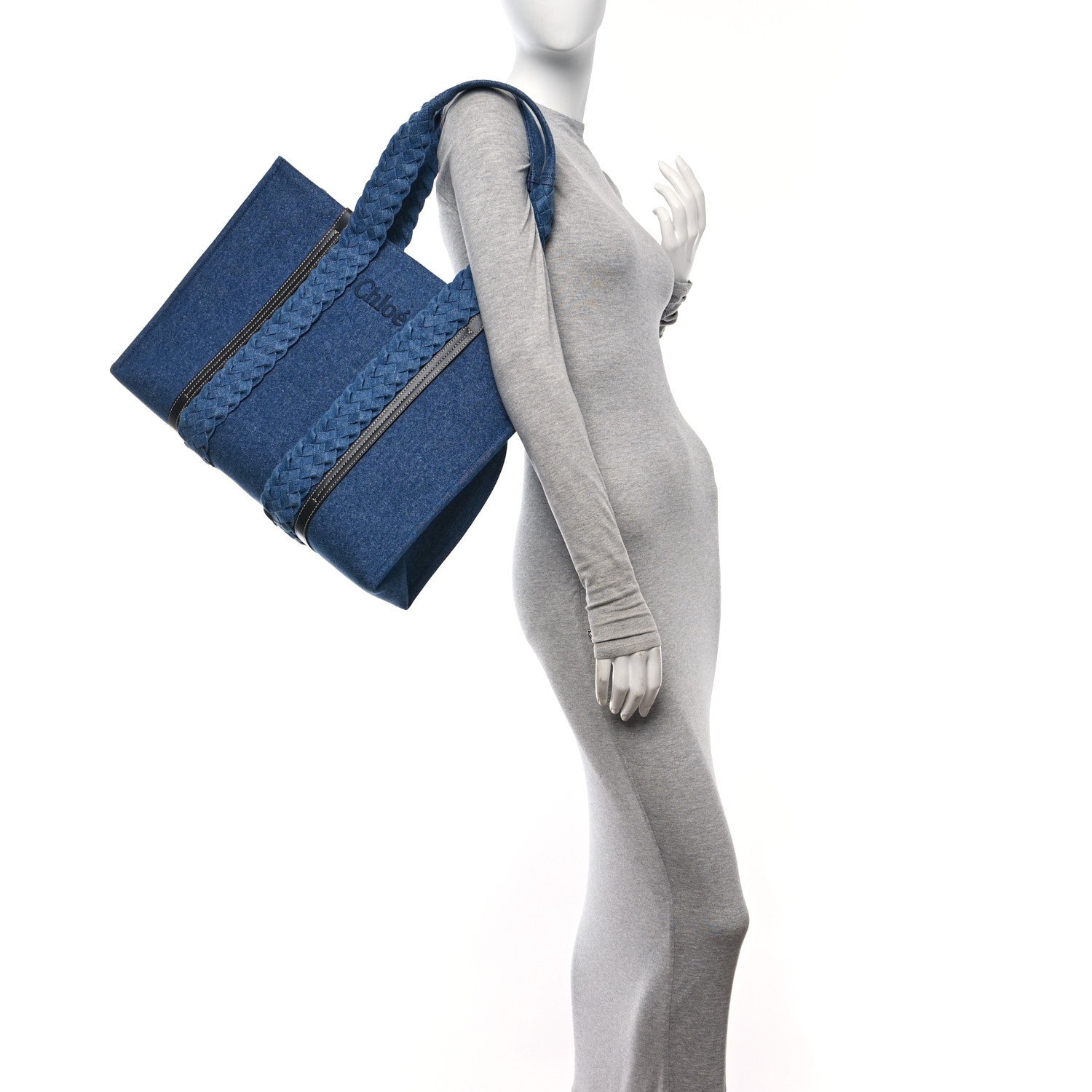 Chloe Denim Calfskin Large Braided Woody Ribbon Tote Blue 2 of 10