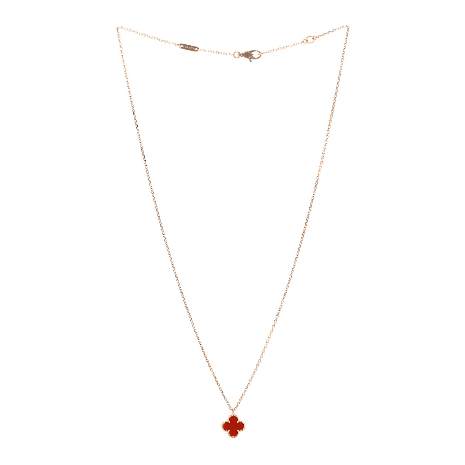 Van Cleef & Arpels 18K Rose Gold Carnelian Sweet Alhambra Pendant Necklace 4 of 6