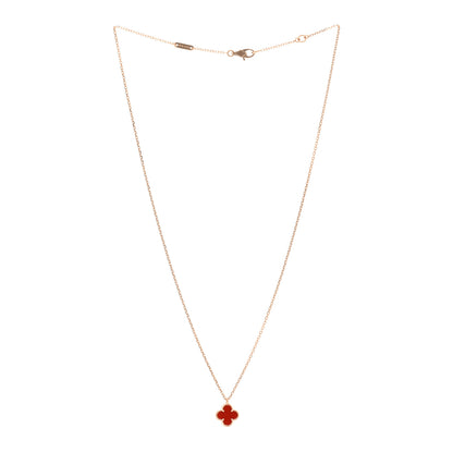Van Cleef & Arpels 18K Rose Gold Carnelian Sweet Alhambra Pendant Necklace 4 of 6