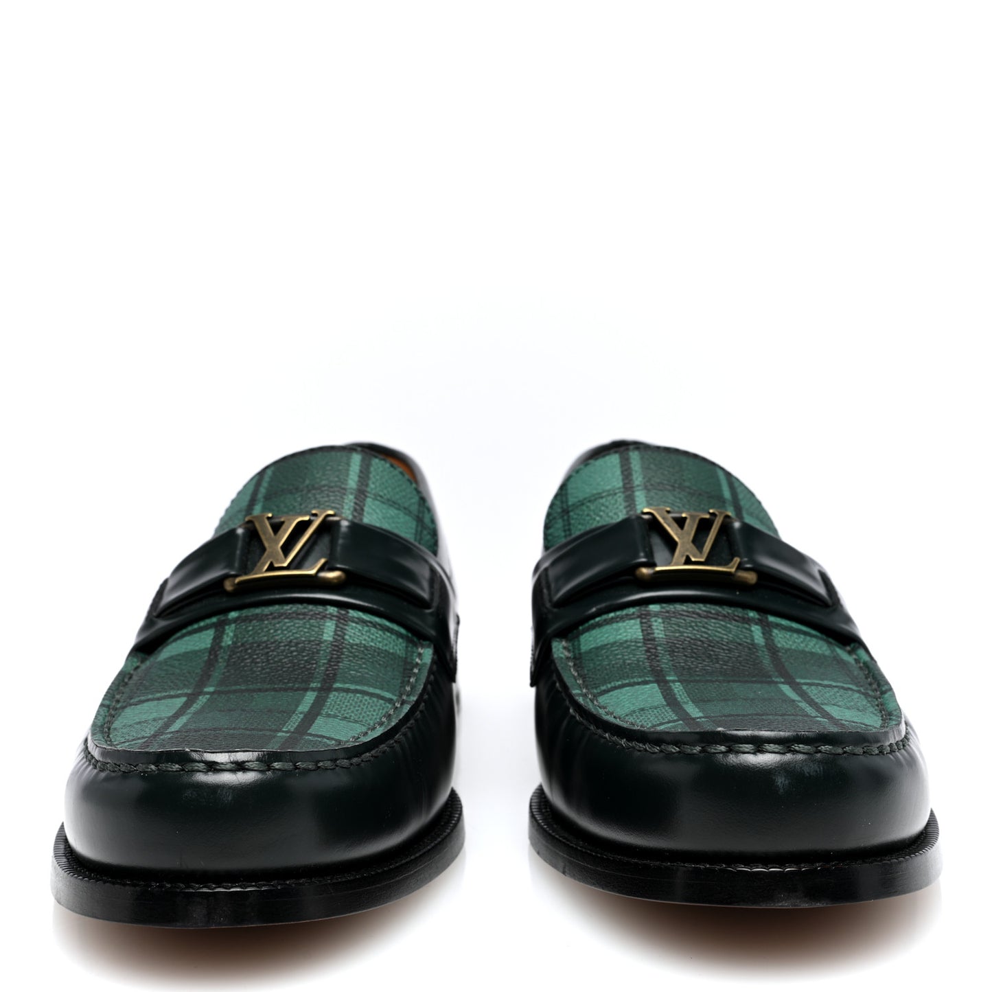 Plaid Calfskin Mens Major Loafers 7 Green