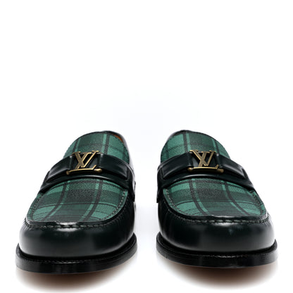 Louis Vuitton Plaid Calfskin Mens Major Loafers 7 Green 3 of 7
