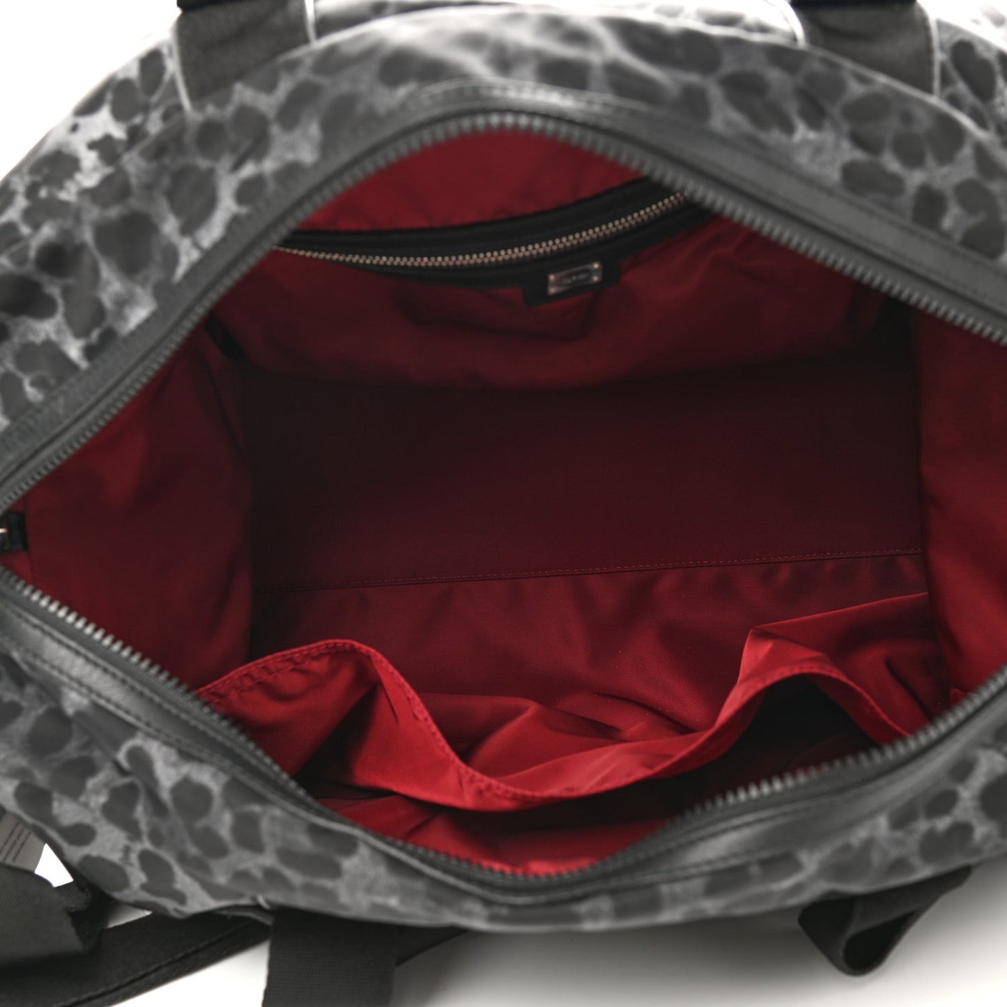 Nylon Leopard Print Duffle Bag Grey Black