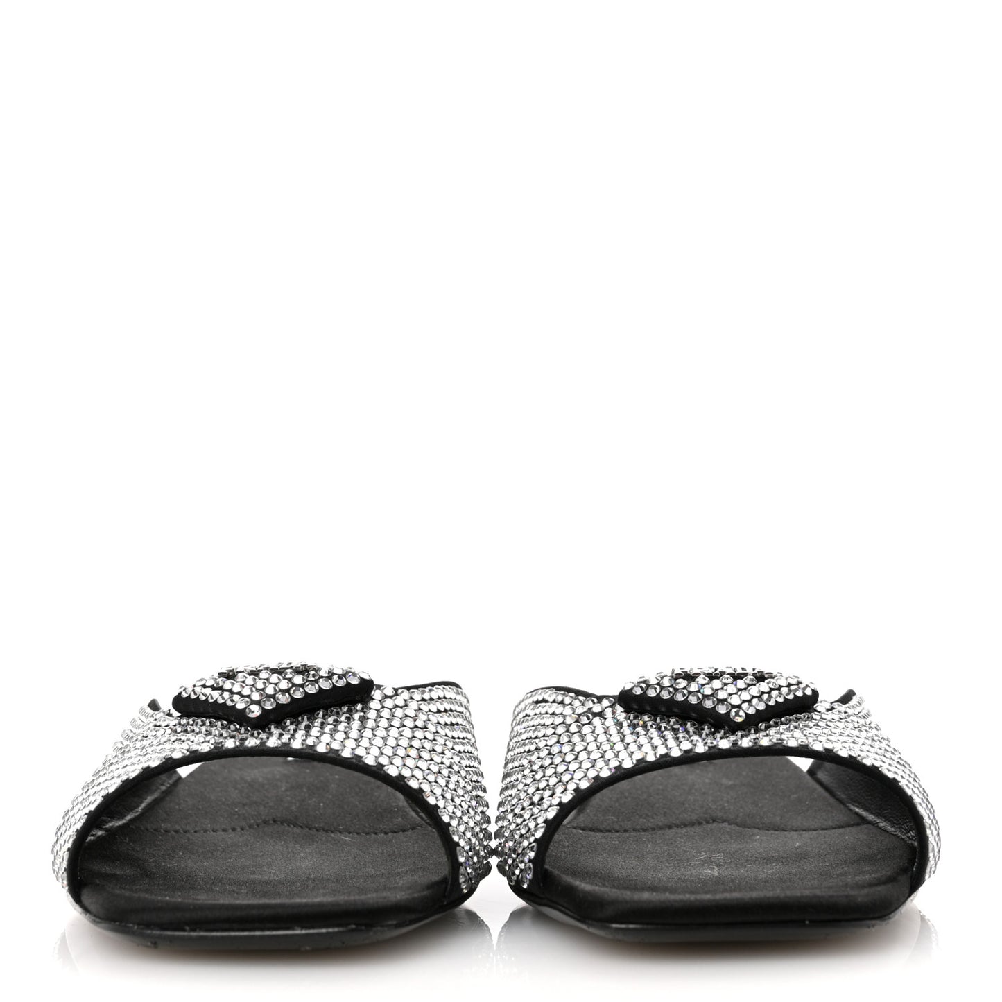 Satin Crystal Logo 10mm Slide Sandals 39 Black
