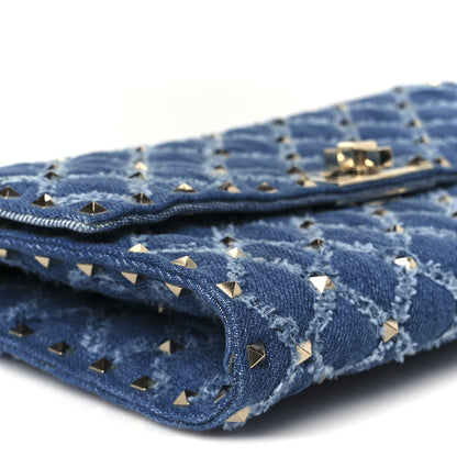 Valentino Garavani Denim Rockstud Spike Wallet on Chain Blue 9 of 10