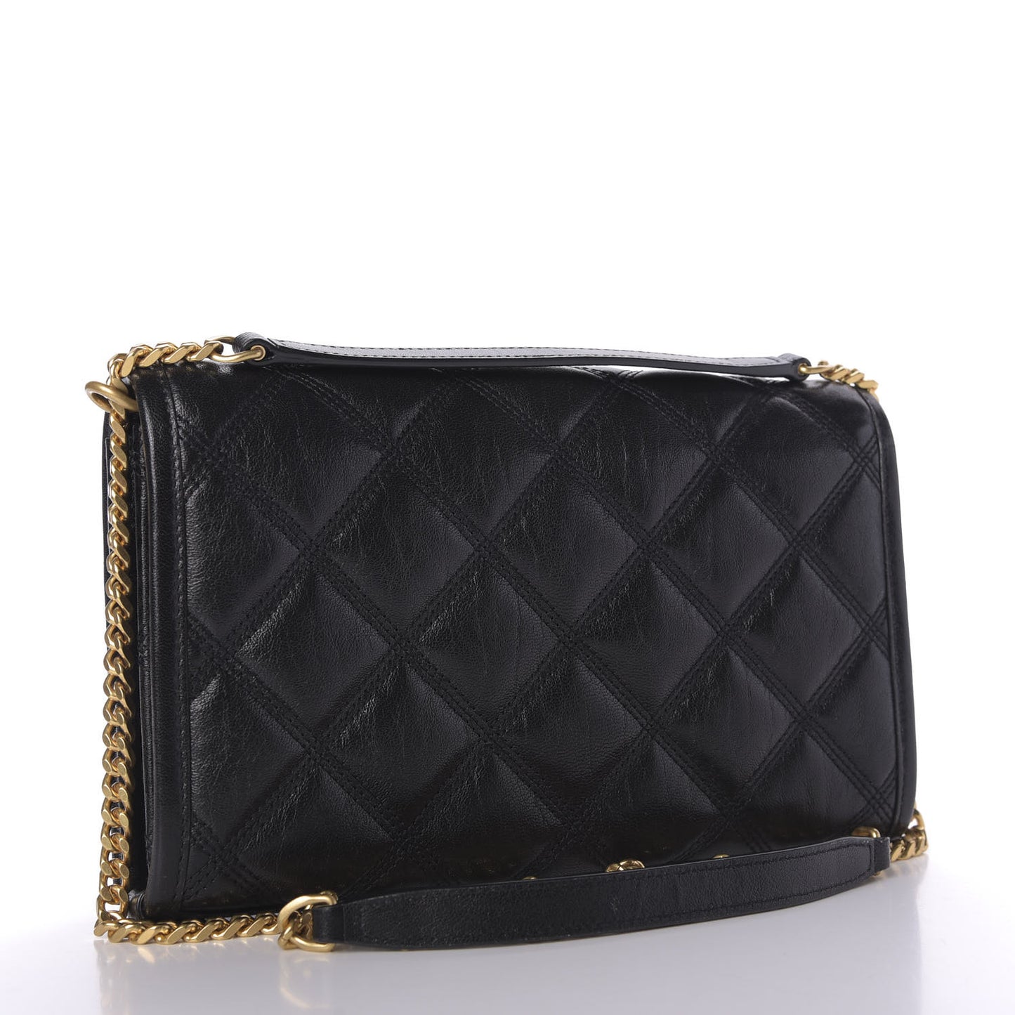 Lambskin Diamond Quilted Becky Chain Wallet Black