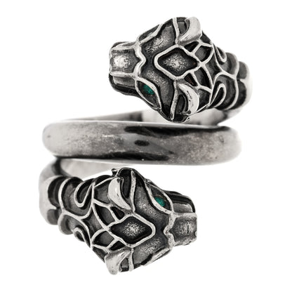 Gucci Tiger Head Swarovski Crystals Ring 15 Silver Green 1 of 6