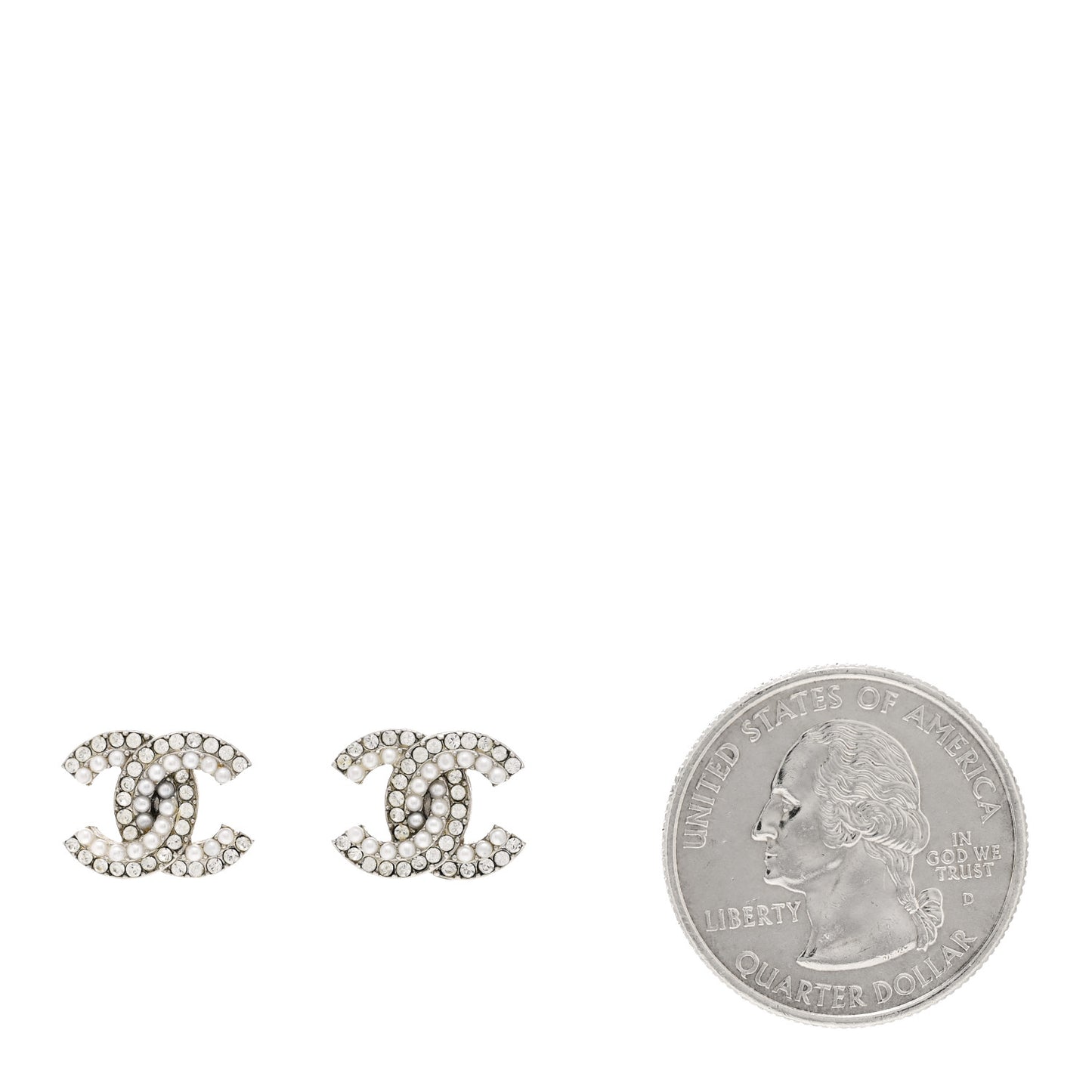 Pearl Crystal CC Earrings Silver
