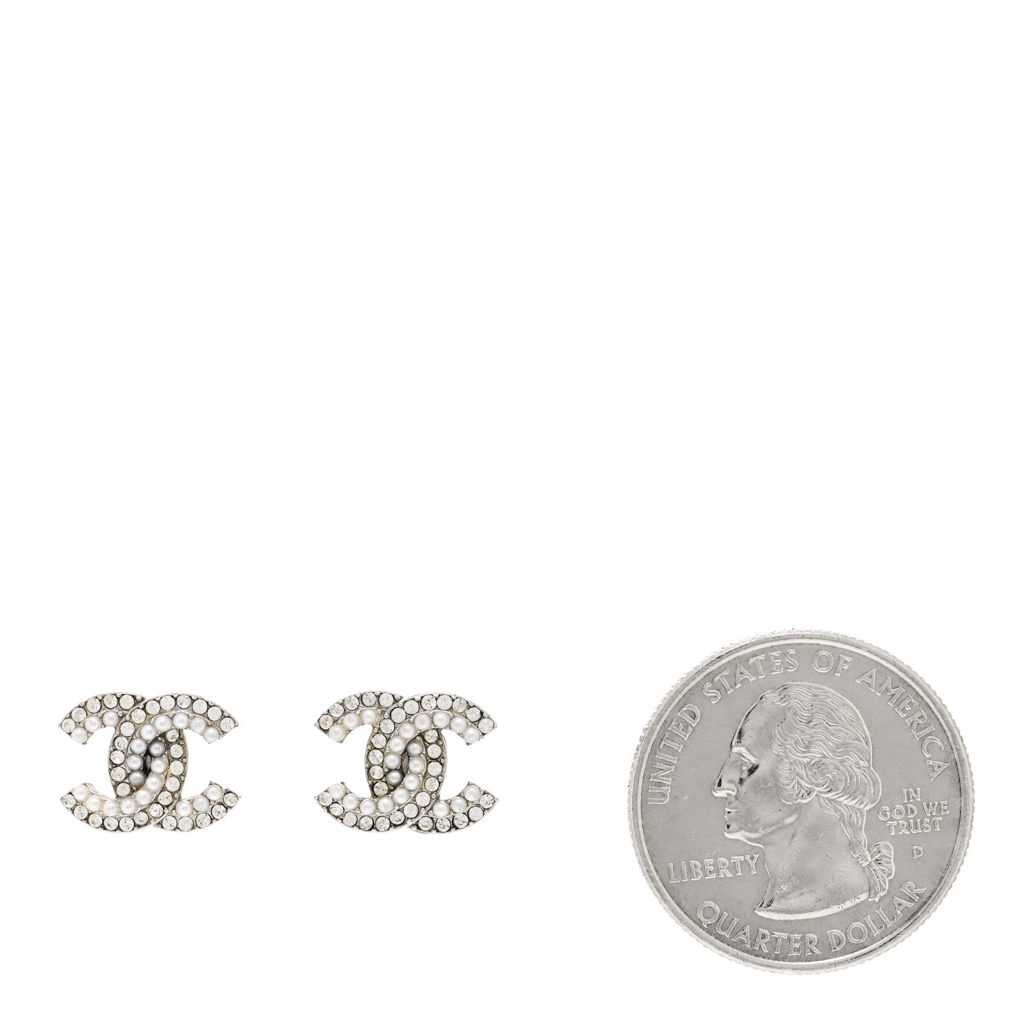 Chanel Pearl Crystal CC Earrings Silver 2 of 5