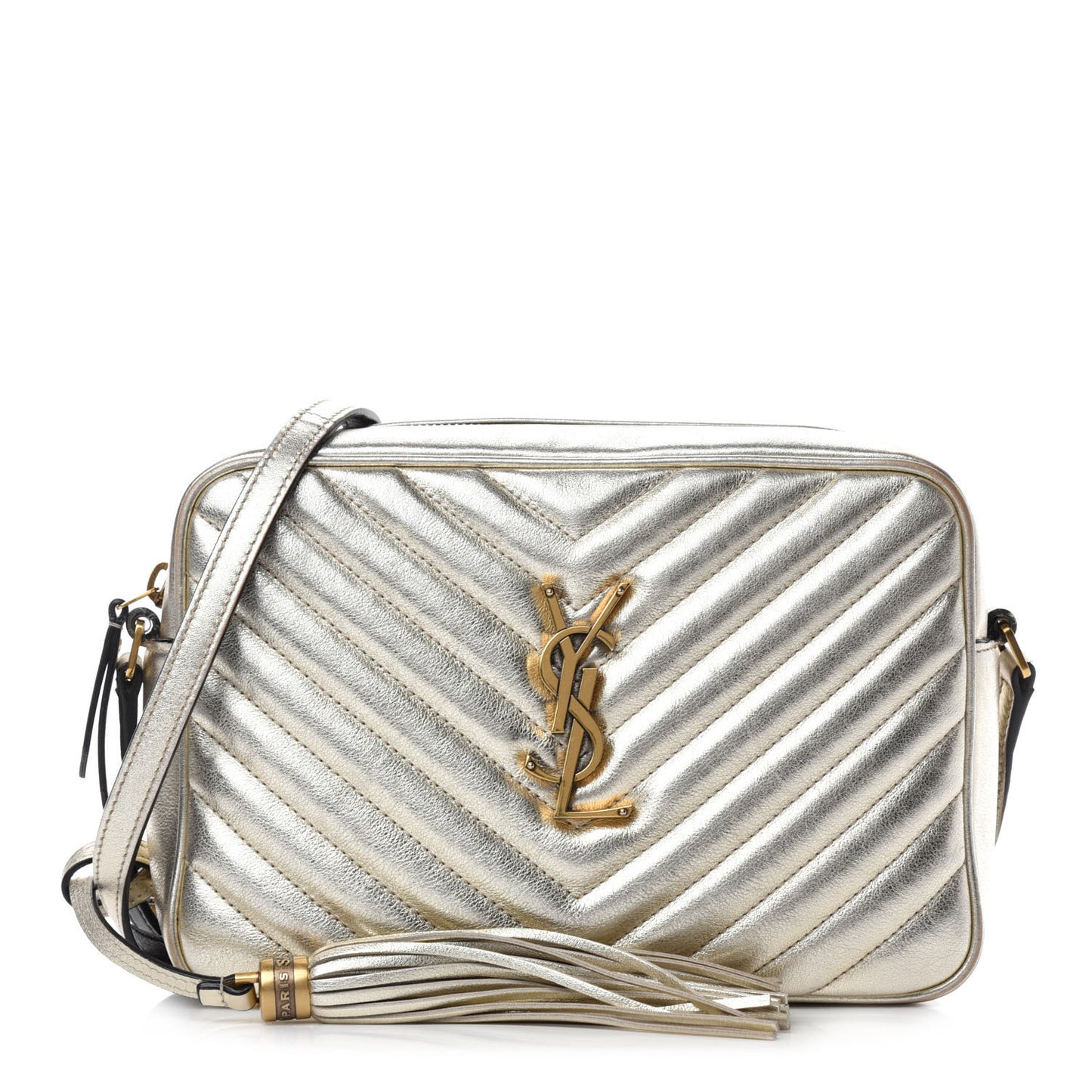 Metallic Calfskin Matelasse Monogram Lou Camera Bag Platino