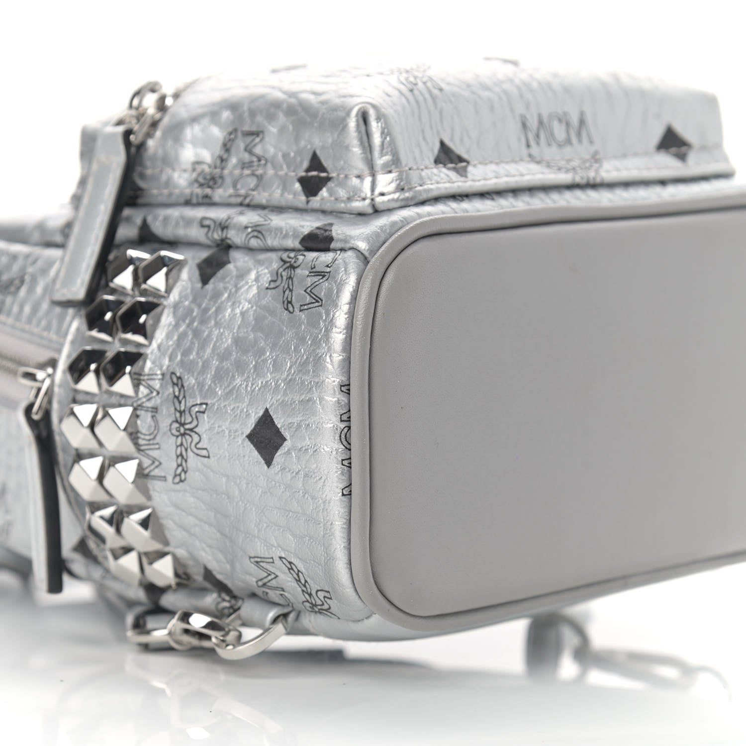 MCM Metallic Visetos Studded X-Mini Bebe Boo Backpack Silver 7 of 11