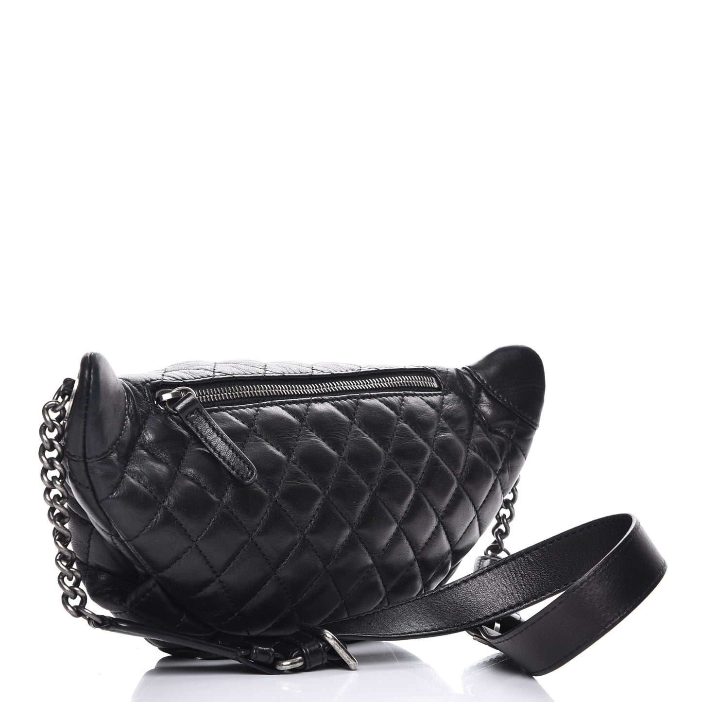 Lambskin Quilted Banane Waist Bag Fanny Pack Black