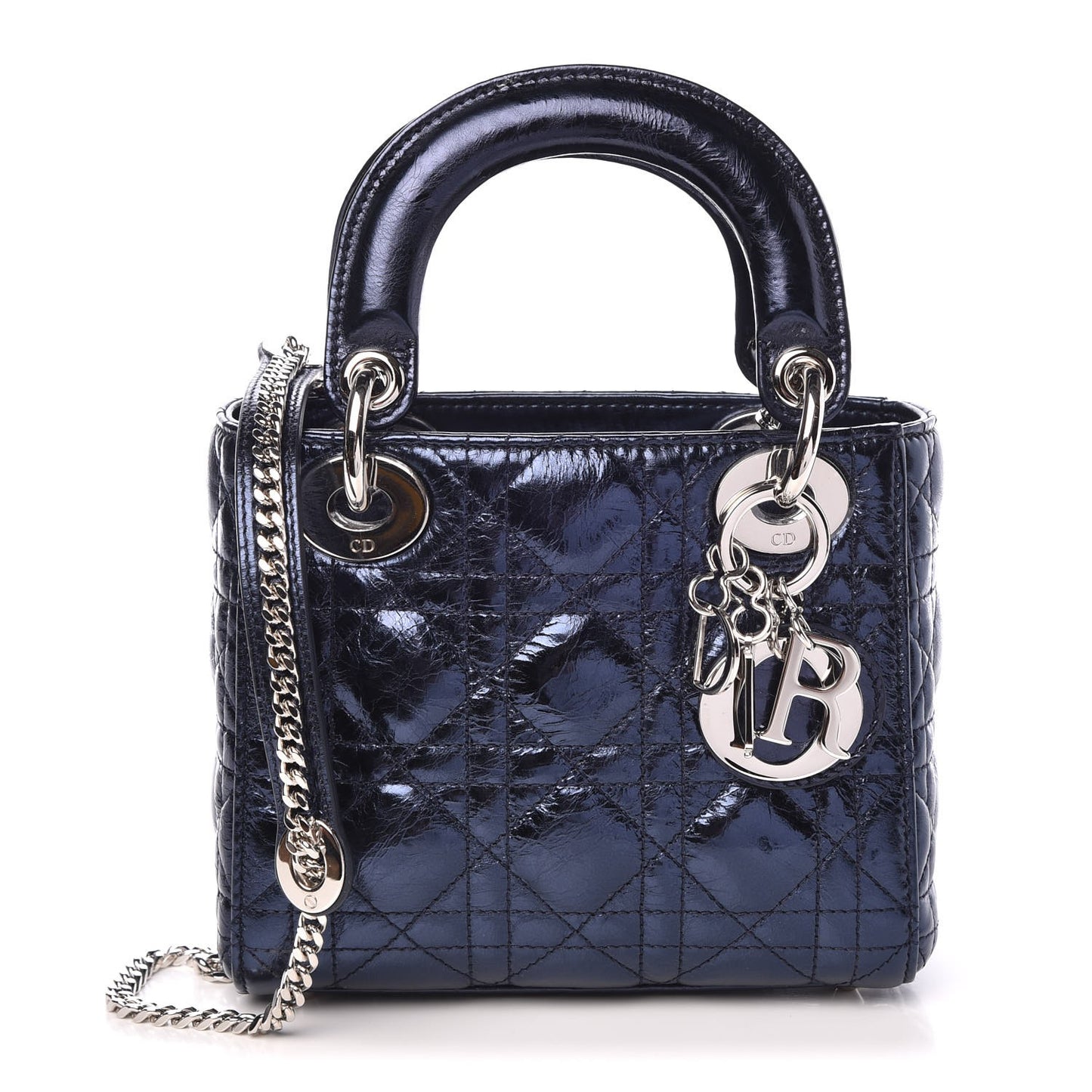 Metallic Calfskin Cannage Mini Lady Dior Marine