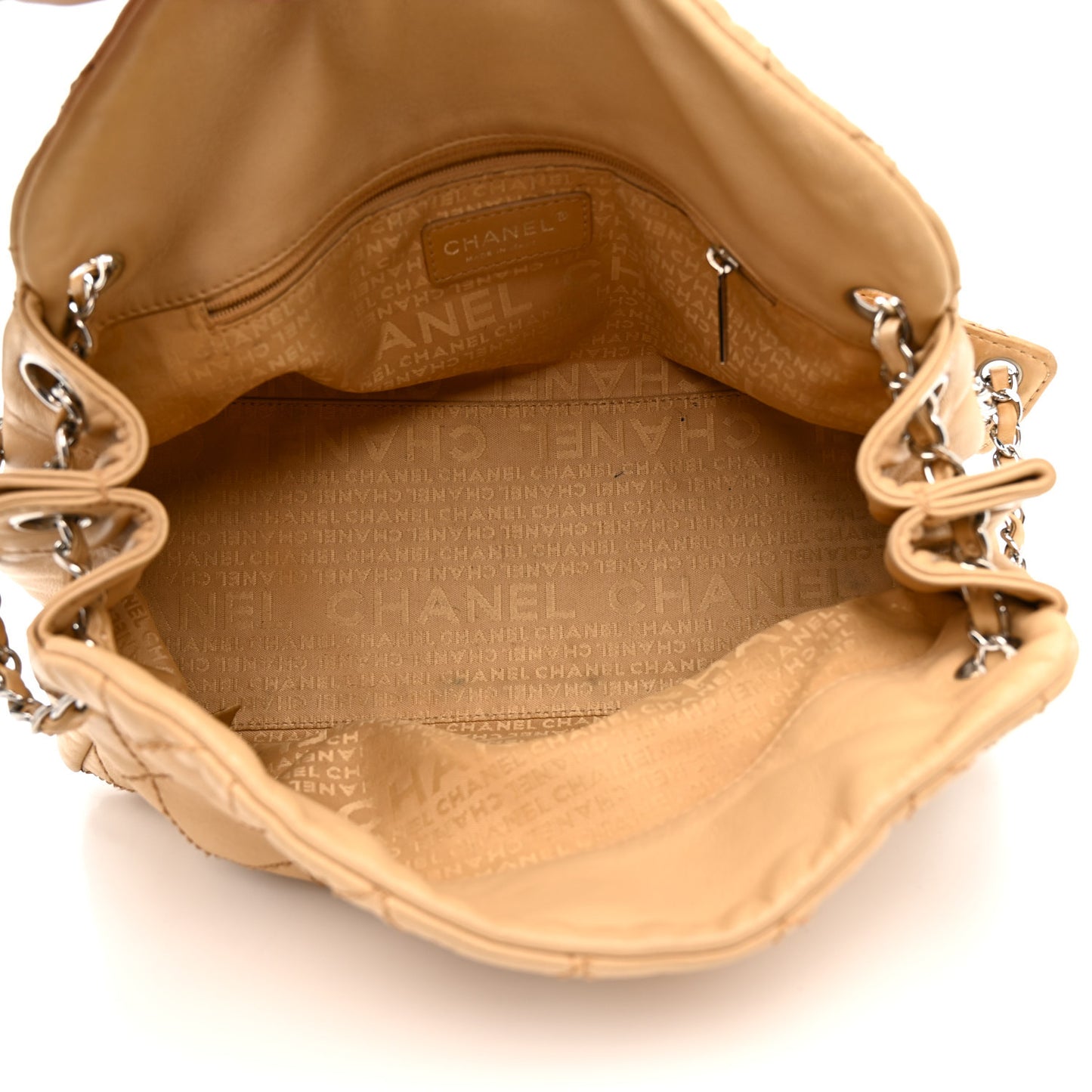 Lambskin Stitched Accordion Tote Beige