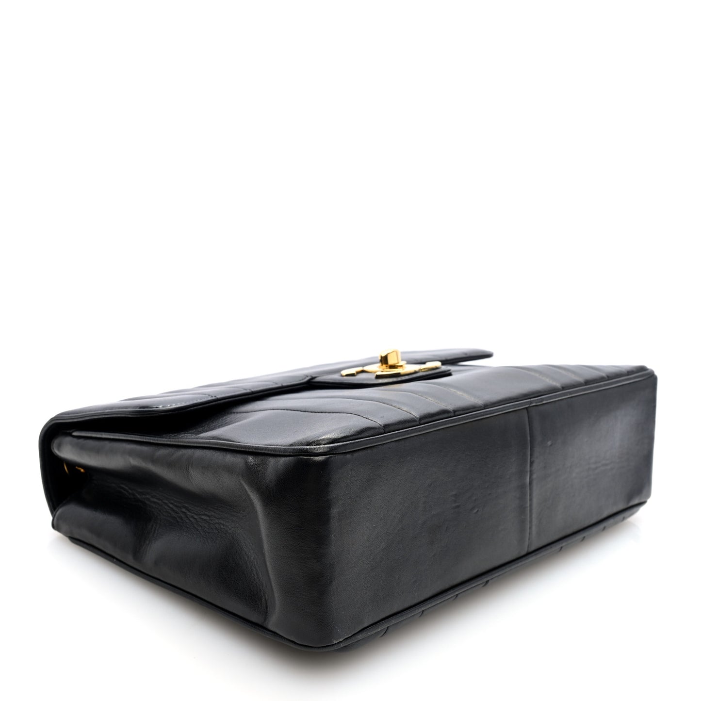 Lambskin Vertical Quilt Jumbo Single Flap Black