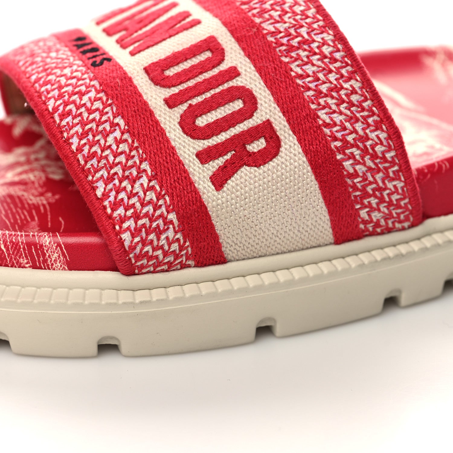 Christian Dior Canvas Toile de Jouy Embroidered Dway 10mm Slide Sandals 39 Off White Raspberry 9 of 9