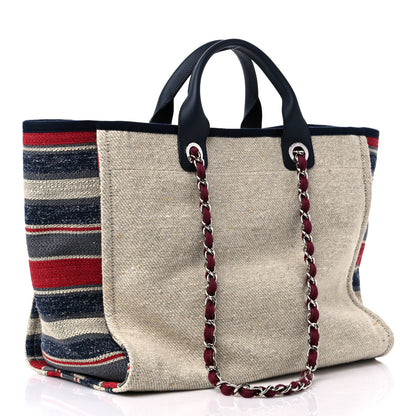Chanel Striped Canvas Medium Deauville Tote Beige 3 of 9