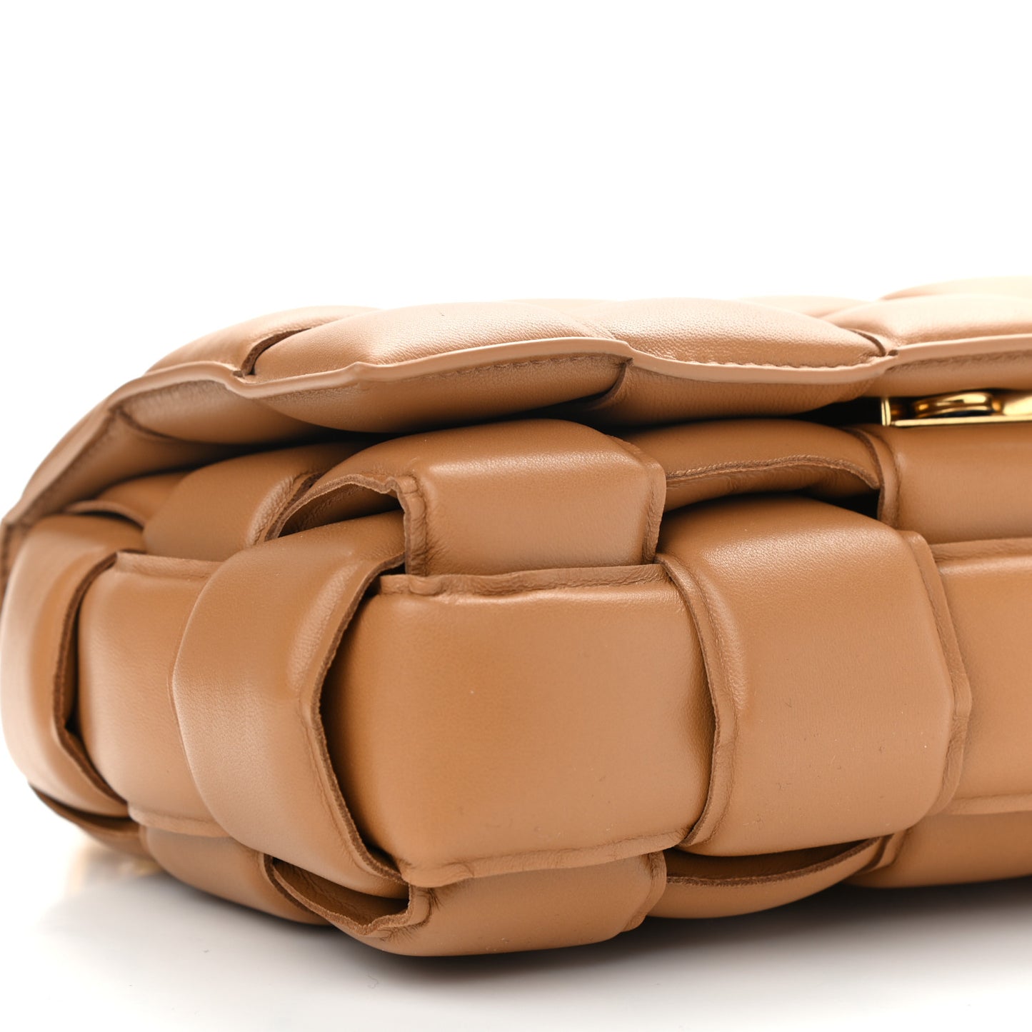 Lambskin Maxi Intreccio Padded Chain Cassette Crossbody Bag Caramel