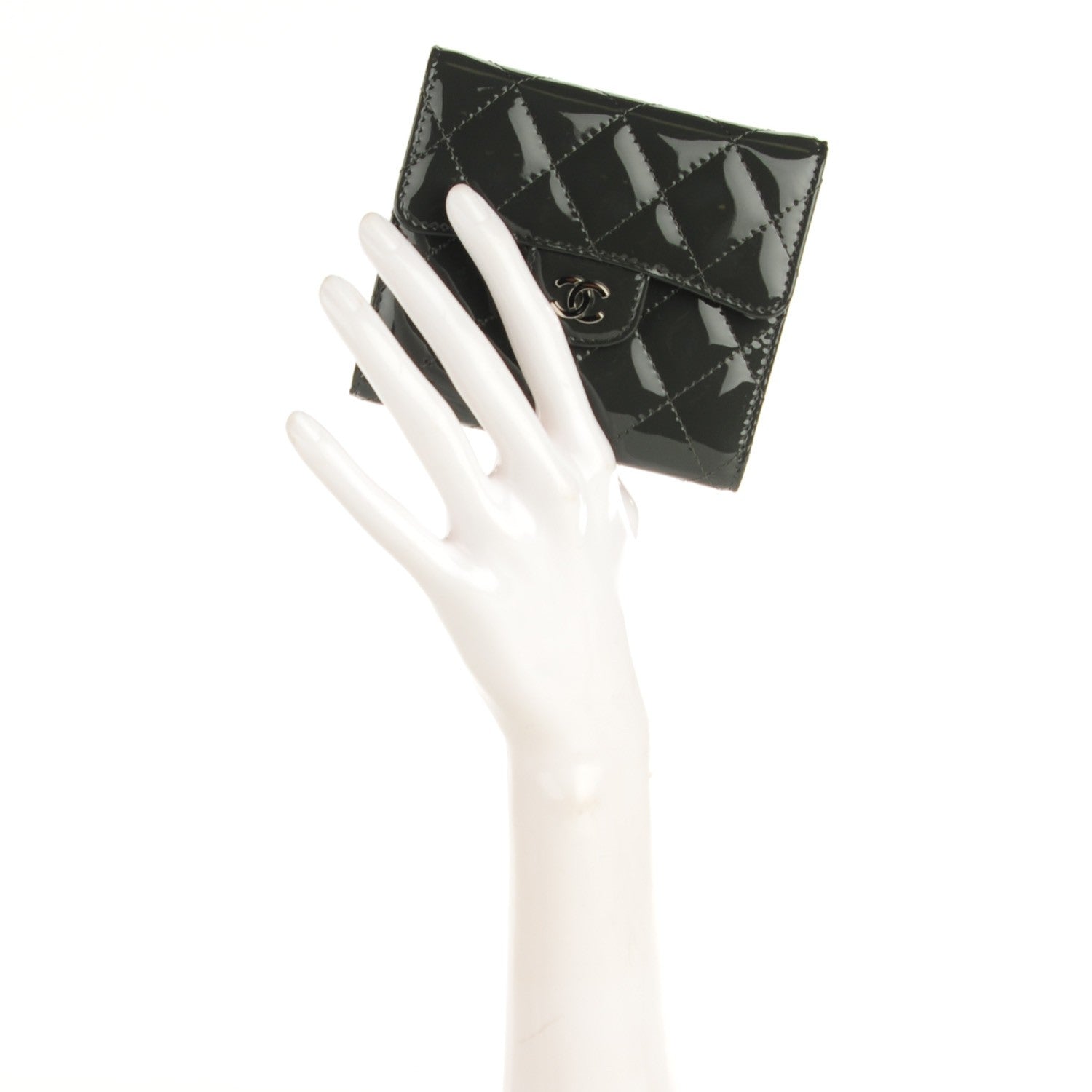 Chanel Patent Quilted Compact Flap Wallet Grey 2 of 8