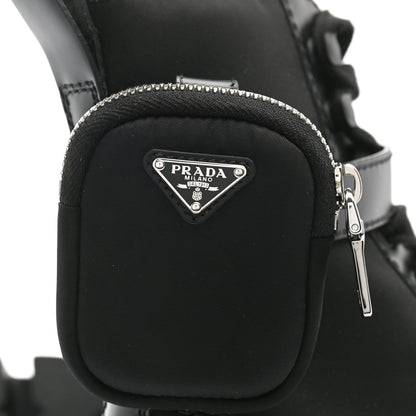 Prada Spazzolato Rois Re-Nylon Metal Triangle Logo Mens Monolith Pouch Pocket 60mm Combat Boots 7 Black 12 of 13