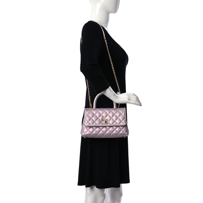 Chanel Metallic Caviar Quilted Mini Coco Handle Flap Light Pink 2 of 10