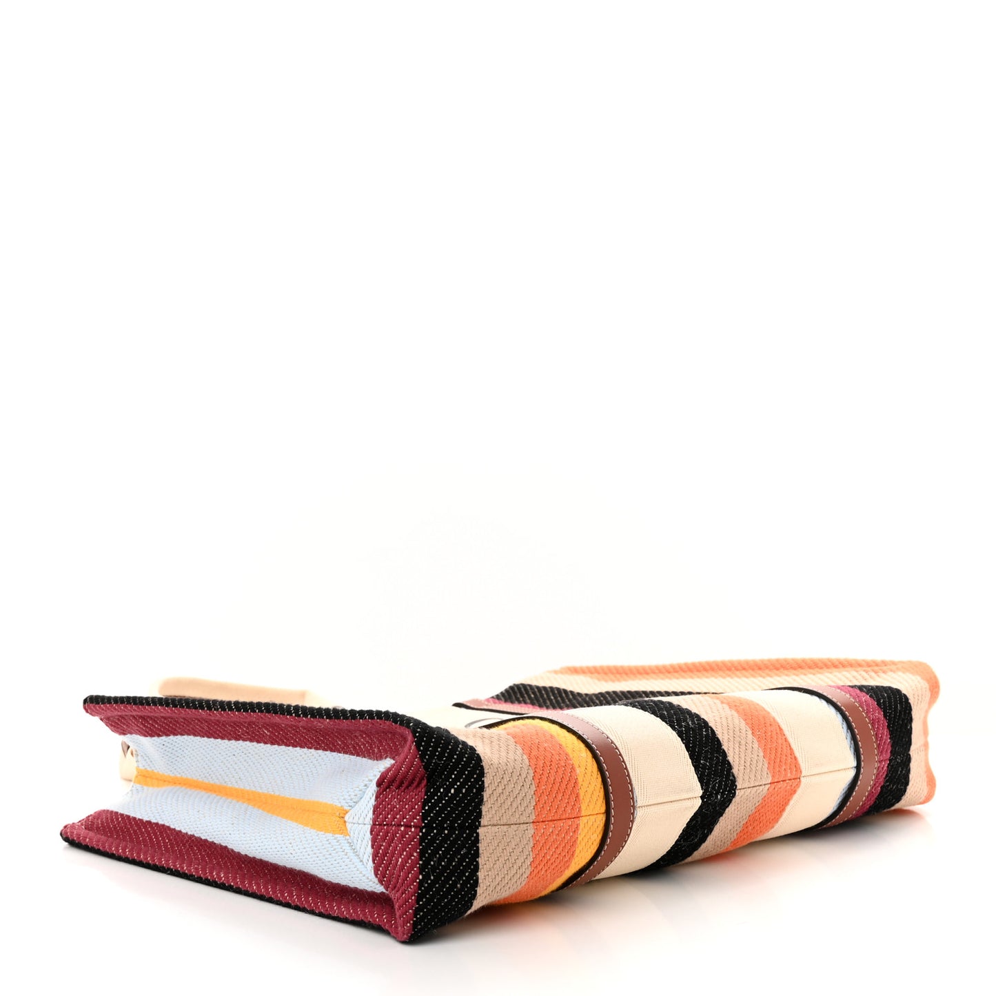 Cotton Calfskin Large Woody Striped Tote Multicolor