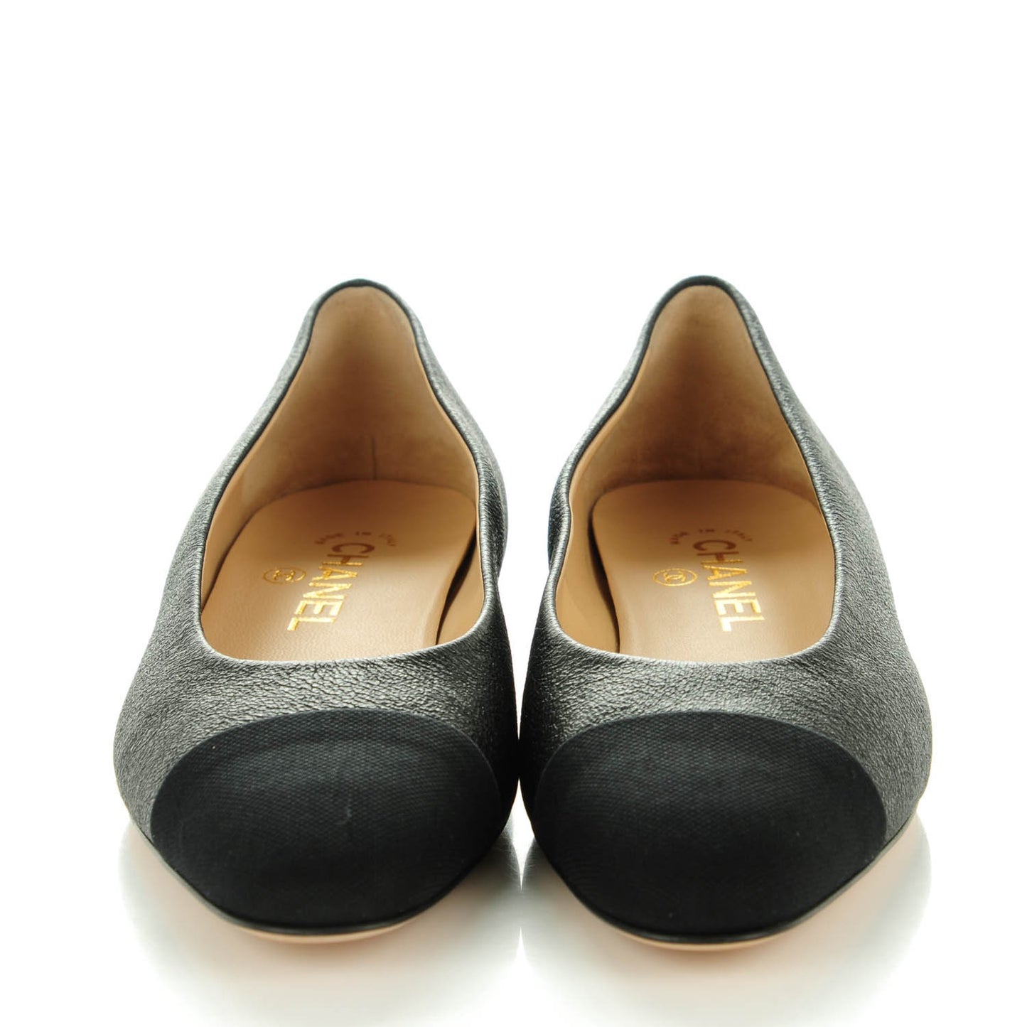 Metallic Lambskin Cap Toe Ballerina Flats 36 Black