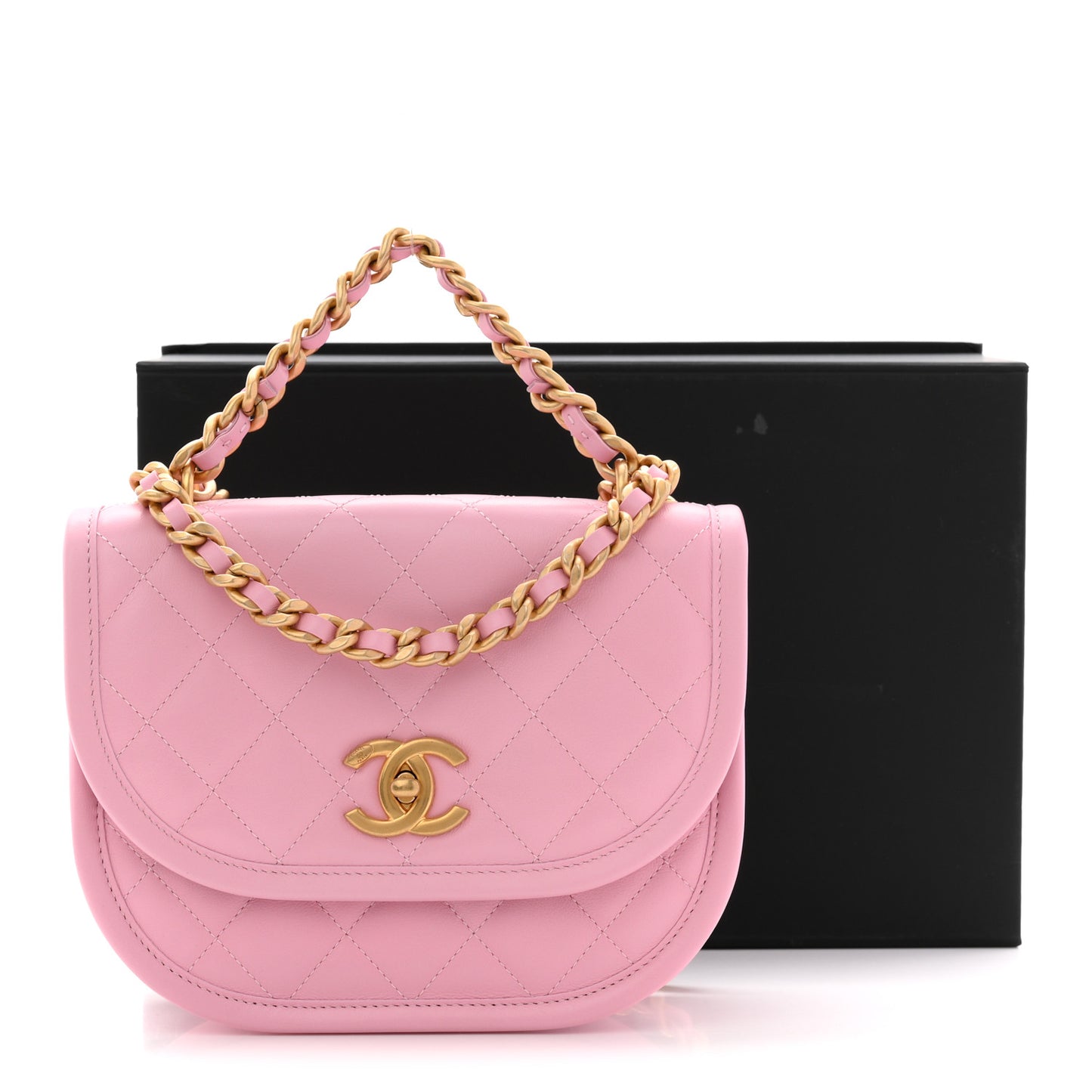 Calfskin Quilted Small Messenger Flap Light Pink