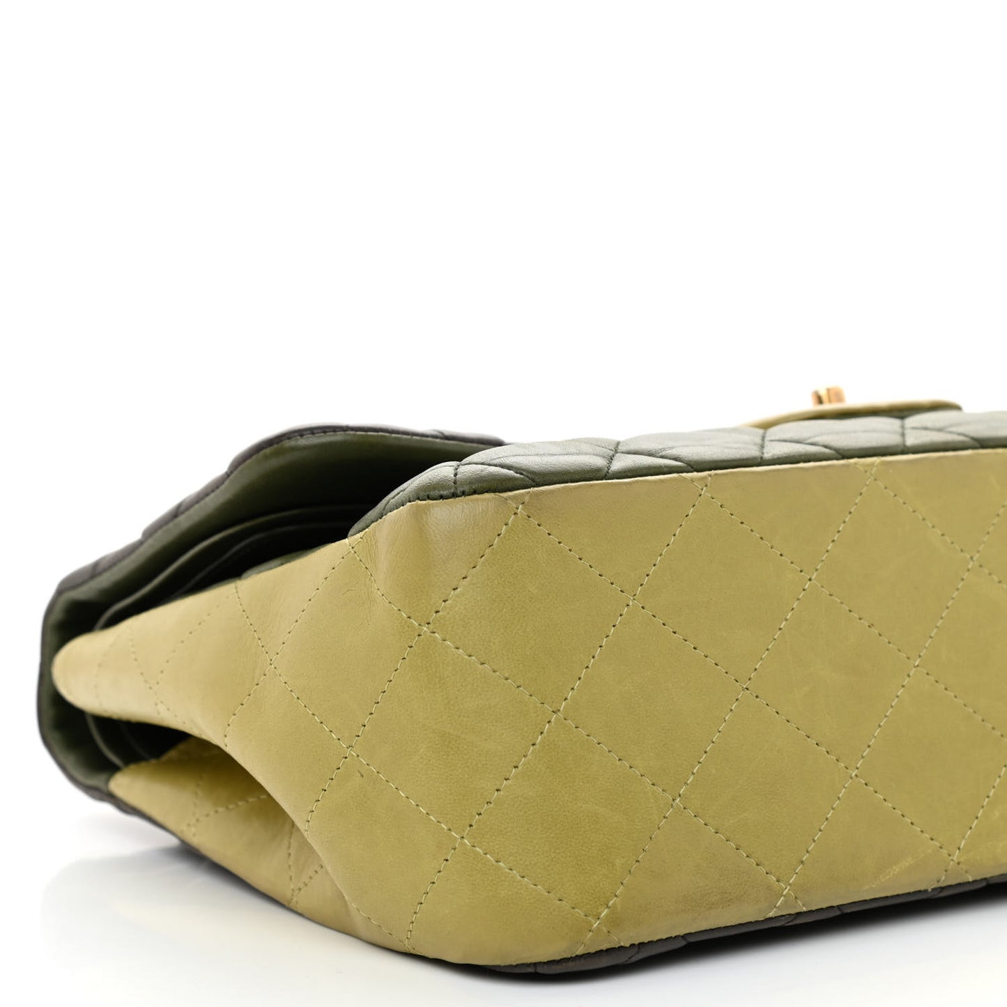 Lambskin Quilted Tri-Color Jumbo Double Flap Green Brown