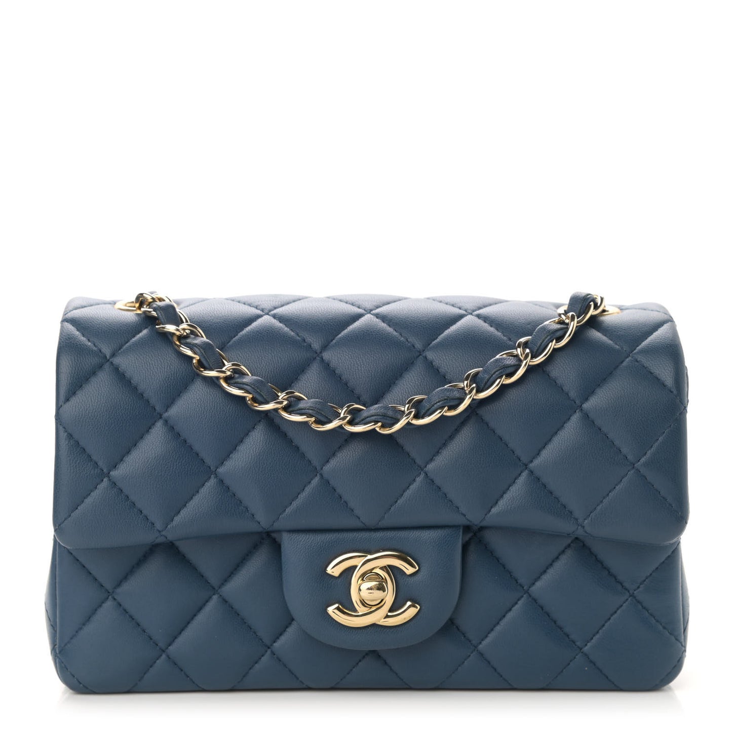 Lambskin Quilted Mini Rectangular Flap Dark Blue