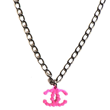 Chanel Ruthenium Enamel Coated CC Necklace Pink 1 of 6